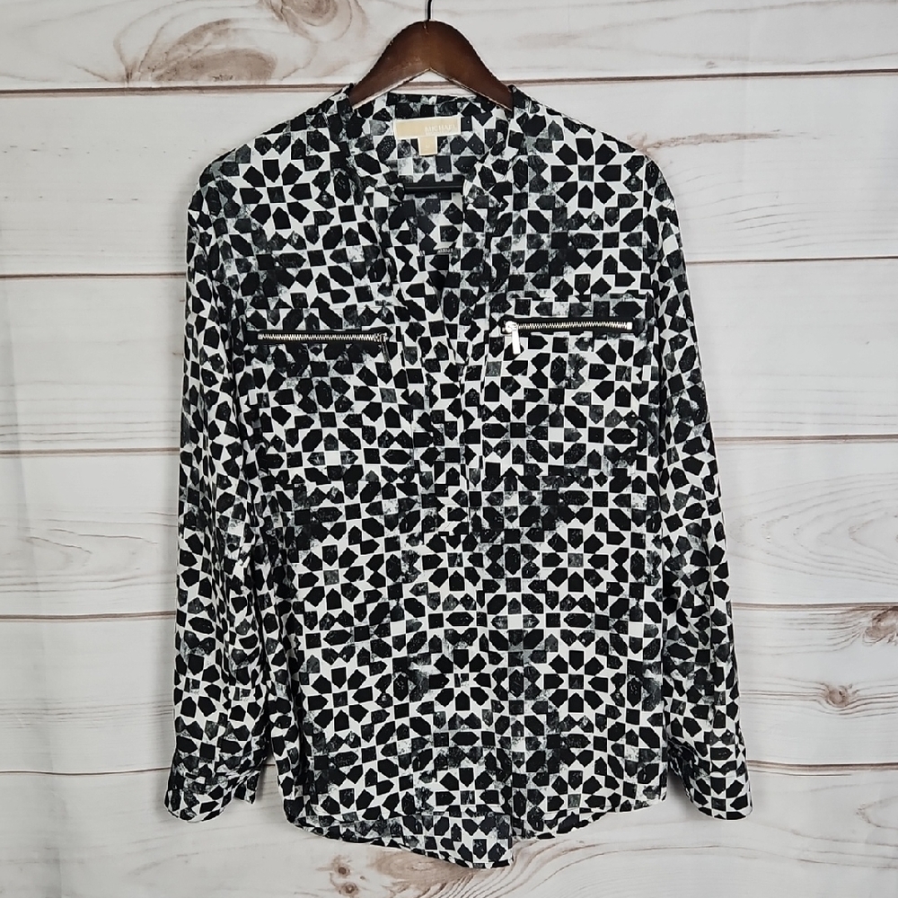 Michael Kors Monochrome Geometric Top - Size Medium